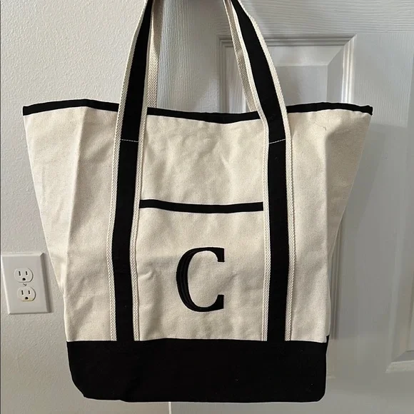 Black and White Canvas Tote Bag - Picture 1 of 3